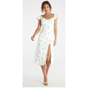 JustFab Flutter Sleeve Midi Dress Marshmallow Romance Floral Womens XXL New